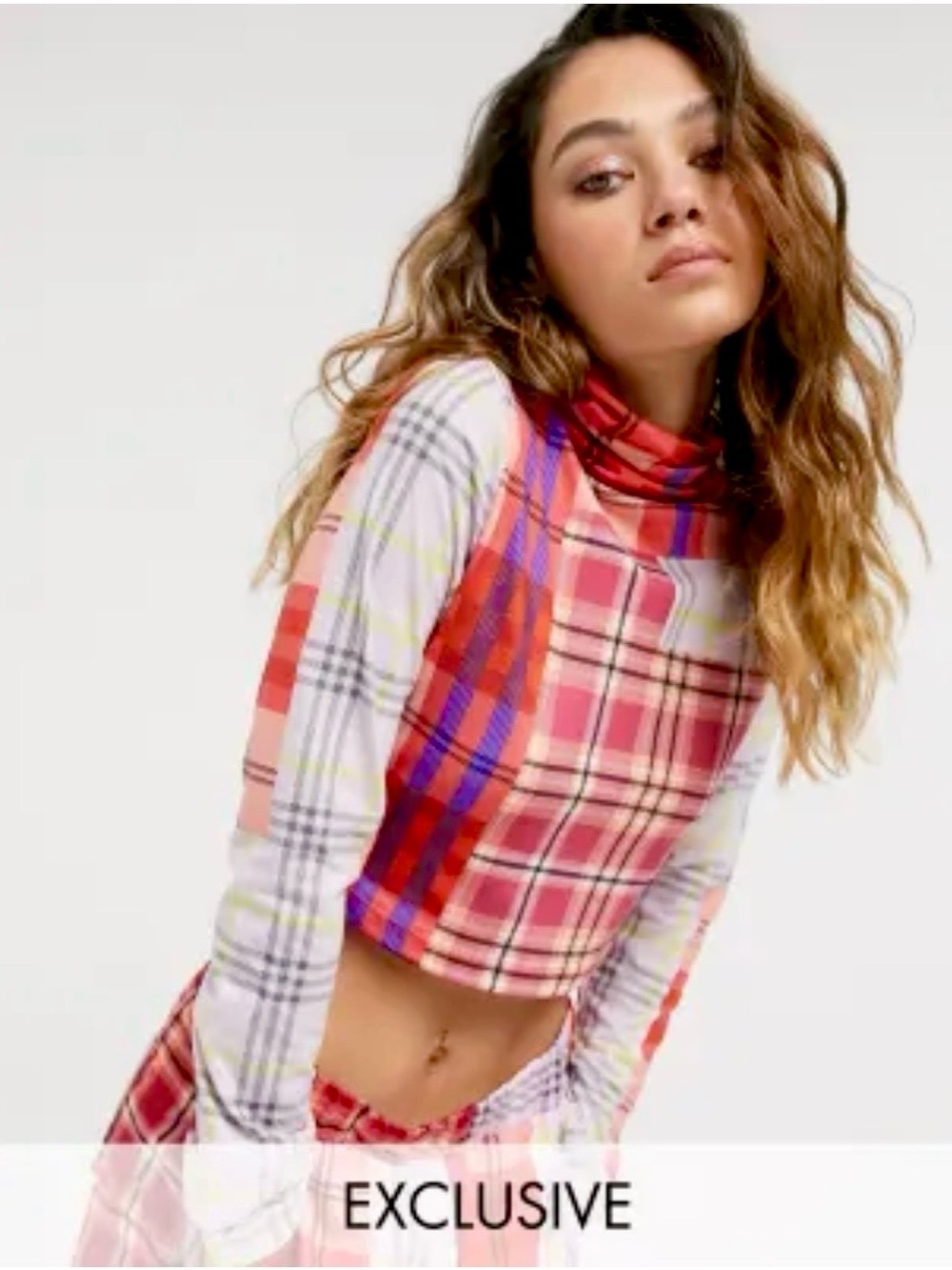 Reclaimed Vintage Inspired Roll Neck Top + Jogger Track Pant - Plaid - Size 10